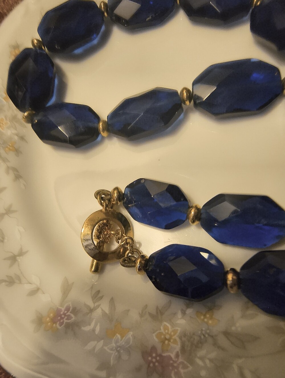 Vtg Ralph Lauren Genuine Navy Blue Big Chunky Faceted Crystal Necklace - Picture 5 of 7